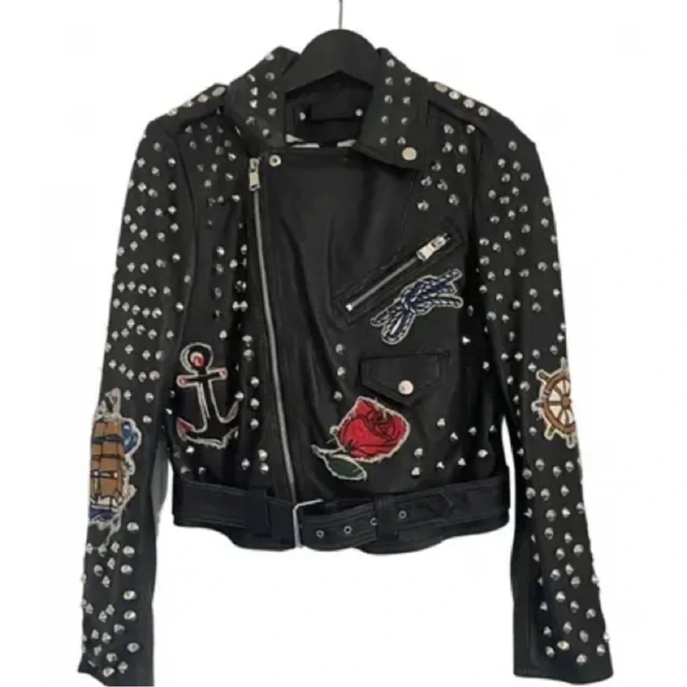 Embroidered Studded Moto Jacket – Statement Piece - Picture 5 of 11